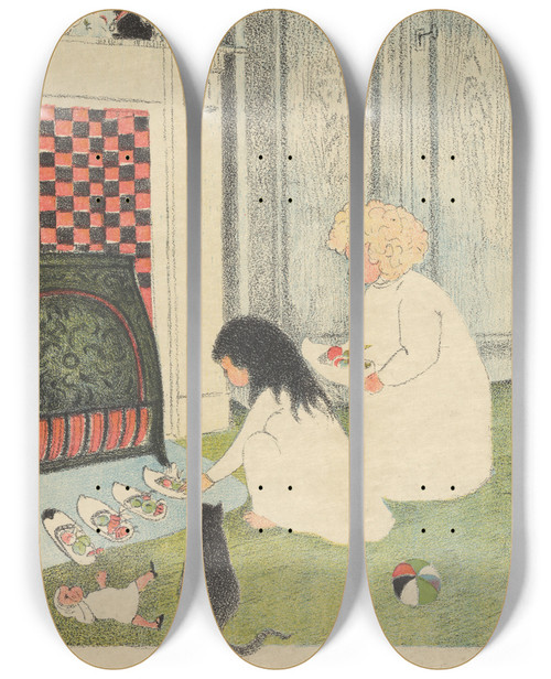 Triptych art skateboard deck of Lon Spilliaert La Veille De Saintnicolas Les Sabots Devant Ltre_1 by Leon Spilliaert (1881-1946)