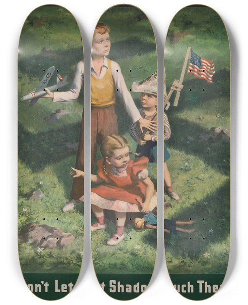 Triptych art skateboard deck of Lawrence Beall Smith Dont Let That Shadow Touch Them Buy War Bonds by Lawrence Beall Smith (1909-1995)