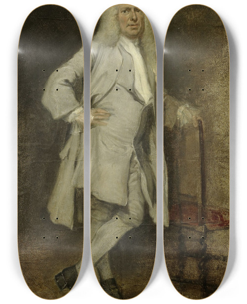 Triptych art skateboard deck of Cornelis Troost Portrait Of Jan Lepeltak Timber Merchant In Amsterdam Regent Of The Aalmoezeniersweeshuis Orphanage by Cornelis Troost (1696-1750)