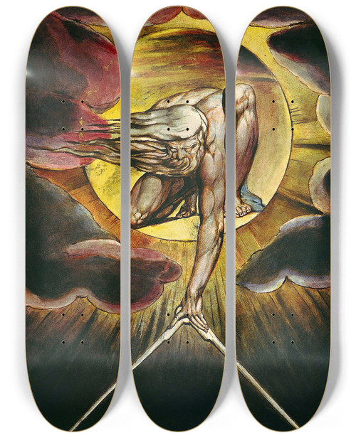 Triptych art skateboard deck of William Blake The Ancient Of Days by William Blake (1757-1827)