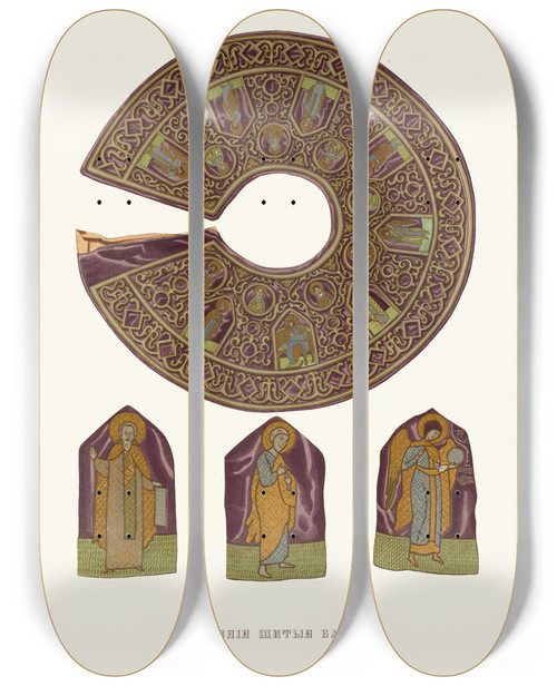 Triptych art skateboard deck of Fedor Grigoryevich Solntsev Drevniia Shitiia Barmy Izobrazhenie 1 by Fedor Grigoryevich Solntsev (1801-1892)