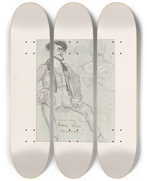 Triptych art skateboard deck of Pierre Puvis De Chavannes Les Caricatures De Puvis De Chavannes Pl09 by Pierre Puvis De Chavannes (1824-1898)