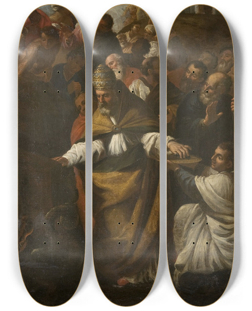 Triptych art skateboard deck of Tadeusz Kuntzekonicz Miracle Of The Church by Tadeusz Kuntze-Konicz (1733-1793)