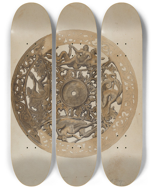 Triptych art skateboard deck of Samuel O Klein Mirror Stand Detail Of Saucer by Samuel O Klein