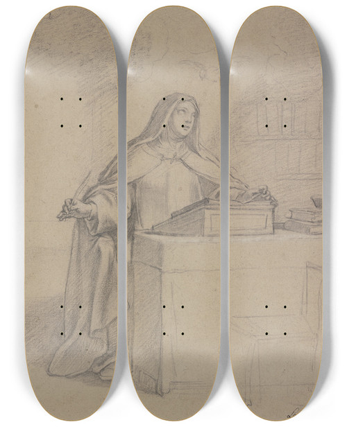 Triptych art skateboard deck of Charles Le Brun Die Heilige Lucilia Vom Heiligen Geist Inspiriert Am Pulte Schreibend by Charles Le Brun (1619-1690)