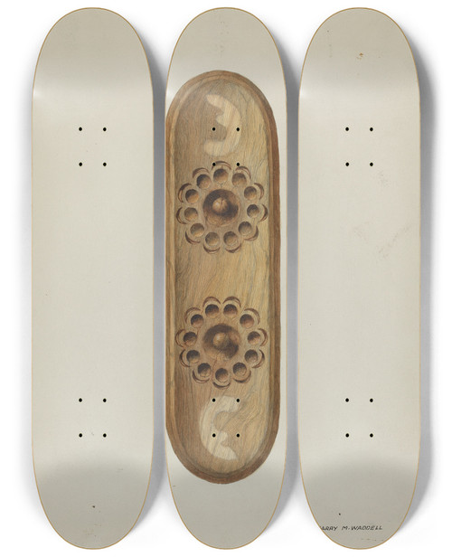 Triptych art skateboard deck of Harry Mann Waddell Confessional Detail From Side by Harry Mann Waddell (1876-1956)