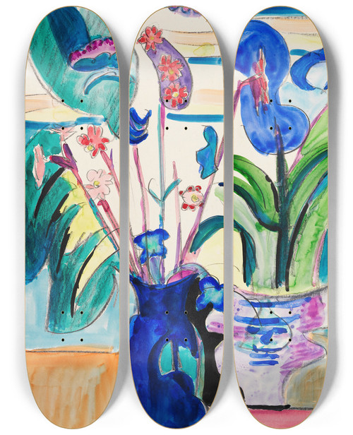 Triptych art skateboard deck of Ernst Ludwig Kirchner Stillleben Mit Calla by Ernst Ludwig Kirchner (1880-1938)