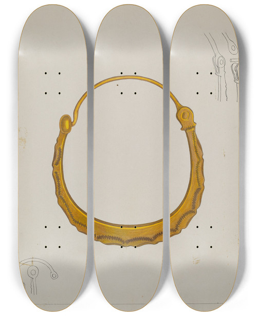 Triptych art skateboard deck of Tulita Westfall Loop Earring by Tulita Westfall