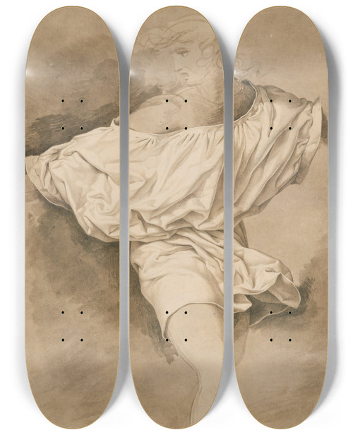 Triptych art skateboard deck of David Humbert De Superville Gewaad Op Een Schetsmatig Aangegeven Mannenfiguur by David Humbert De Superville (1770-1849)
