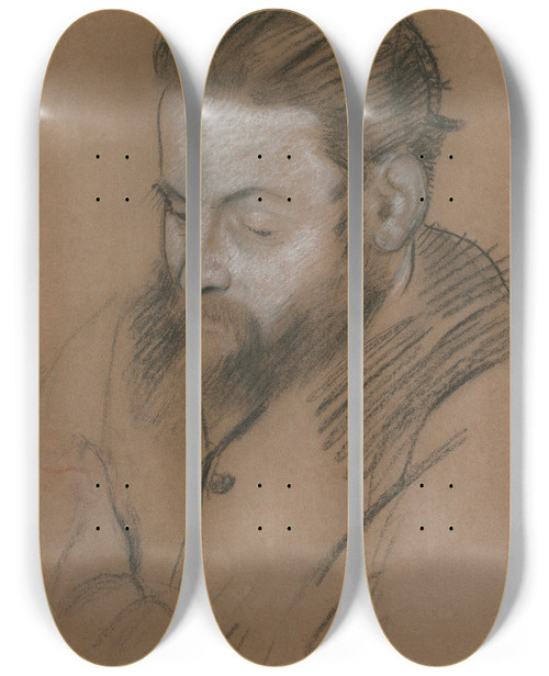 Triptych art skateboard deck of Edgar Degas Diego Martelli by Edgar Degas (1834-1917)