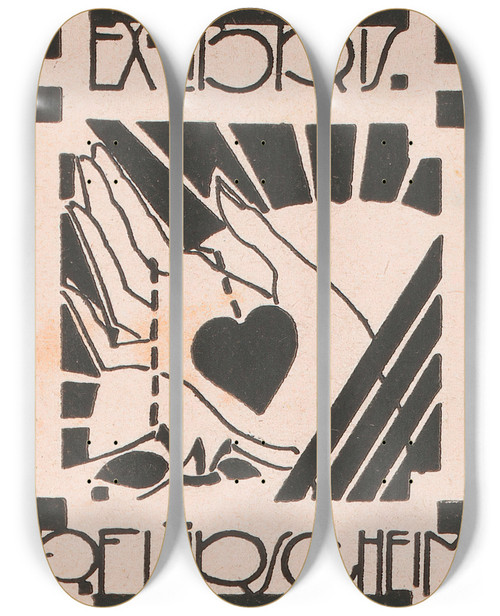 Triptych art skateboard deck of Reijer Stolk Ex Libris Van P Flrscheim by Reijer Stolk (1896-1945)