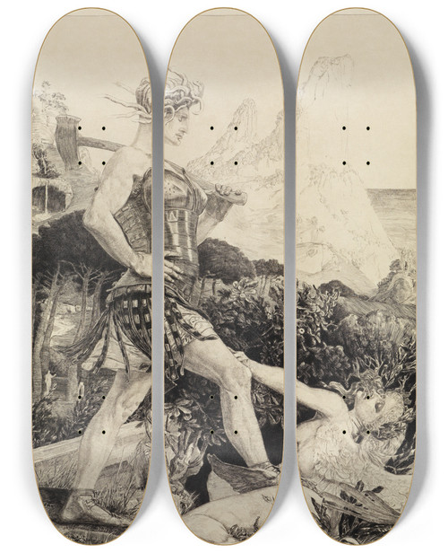 Triptych art skateboard deck of Max Klinger Zeit Und Ruhm Vom Tode Zweiter Theil Opus Xi Blatt 11 by Max Klinger (1857-1920)