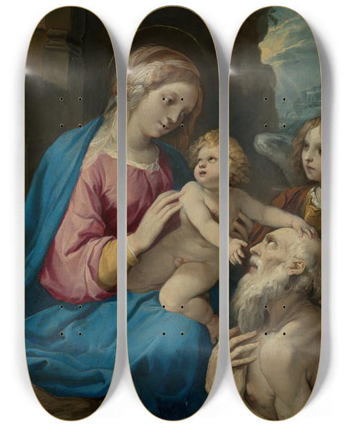 Triptych art skateboard deck of Giuseppe Cesari Madonna Mit Kind Hieronymus Und Engeln by Giuseppe Cesari (1568-1640)