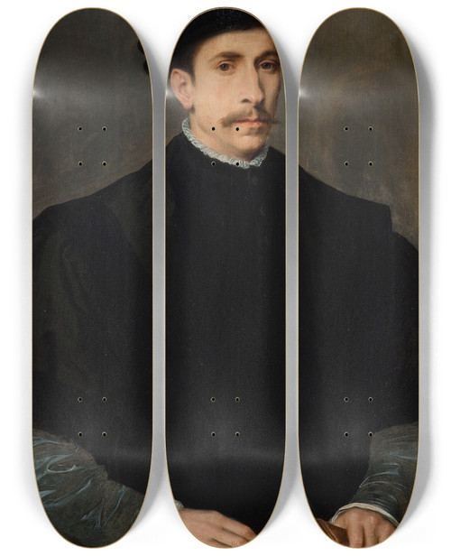 Triptych art skateboard deck of Willem Key Portrait Of A Man_2 by Willem Key (1516-1568)