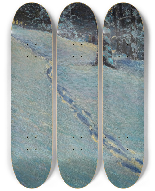 Triptych art skateboard deck of James Edward Hervey Macdonald Morning After Snow High Park by James Edward Hervey Macdonald (1873-1932)