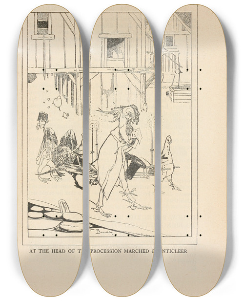 Triptych art skateboard deck of Jean De Bosschre At The Head Of The Procession Marched Chanticleer by Jean de Bosschre (1878-1953)