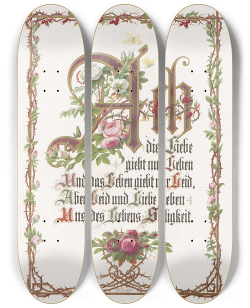 Triptych art skateboard deck of Alwine Schroedter In Freude Und Leid Pl06 by Alwine Schroedter (1820-1892)