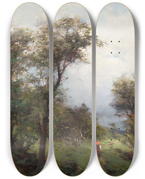 Triptych art skateboard deck of Severin Nilsson A Girl From Dalarna On The Road by Severin Nilsson (1846-1918)