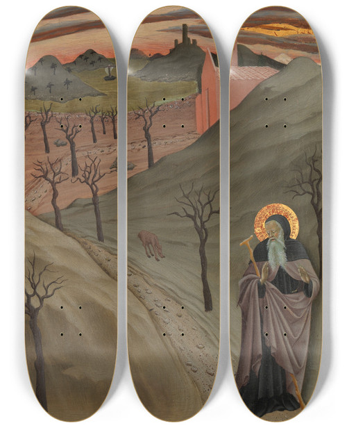 Triptych art skateboard deck of Osservanza Master Saint Anthony The Abbot In The Wilderness by Osservanza Master (1430-1450)