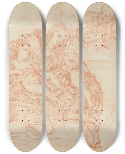 Triptych art skateboard deck of Italian 17Th Century Madonna And Child With Saints John And Joseph Recto by Italian 17th Century