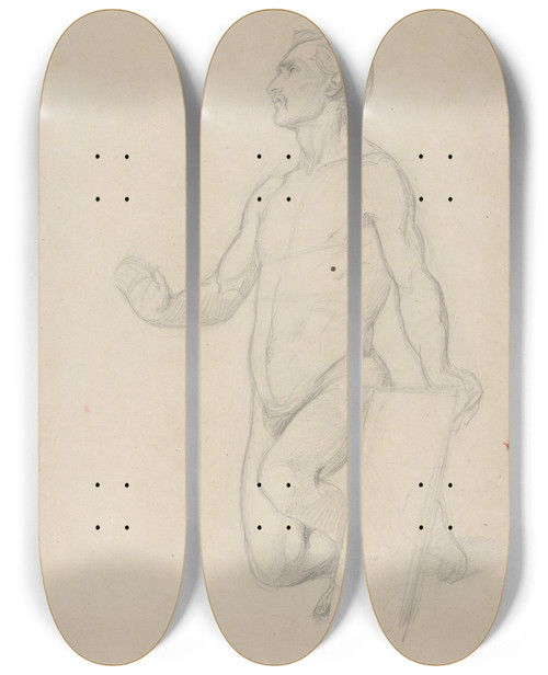 Triptych art skateboard deck of Jzef Simmler Nude Study For The Figure Of Moses In The Painting The Immaculate Conception Of The Blessed Virgin Mary by Jozef Simmler (1823-1868)