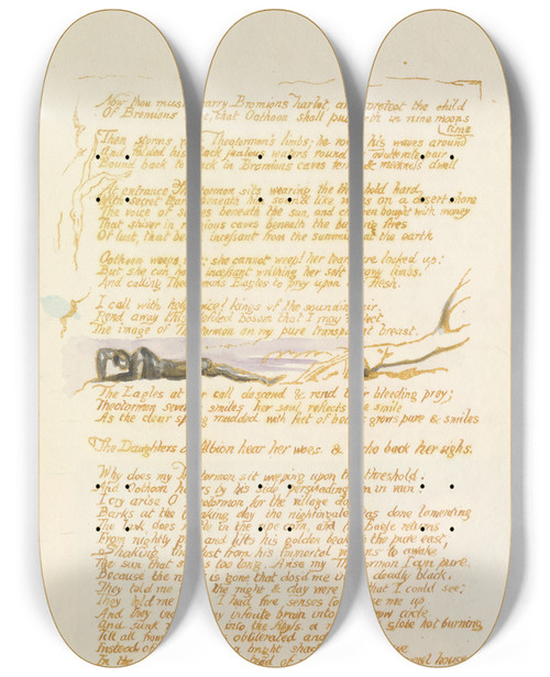 Triptych art skateboard deck of William Blake Visions Of The Daughters Of Albion Pl 04 by William Blake (1757-1827)