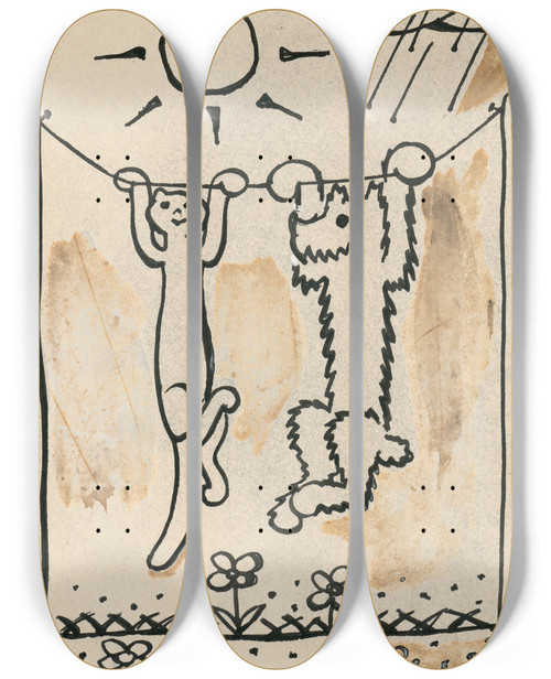 Triptych art skateboard deck of Josef Apek I Had A Dog And A Cat Pl 41 by Josef apek (1887-1945)