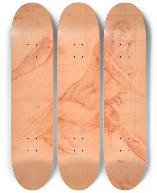 Triptych art skateboard deck of Tanzio Da Varallo Studies For An Angel In Glory by Tanzio da Varallo (1575-1635)