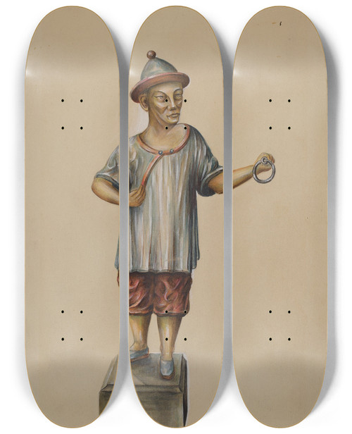 Triptych art skateboard deck of Charles Bowman Hitching Post by Charles Bowman