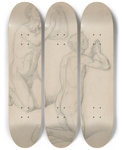 Triptych art skateboard deck of Jzef Simmler Nude Studies For The Figures Of David And Pius Ix In The Painting The Immaculate Conception Of The Blessed Virgin Mary by Jozef Simmler (1823-1868)