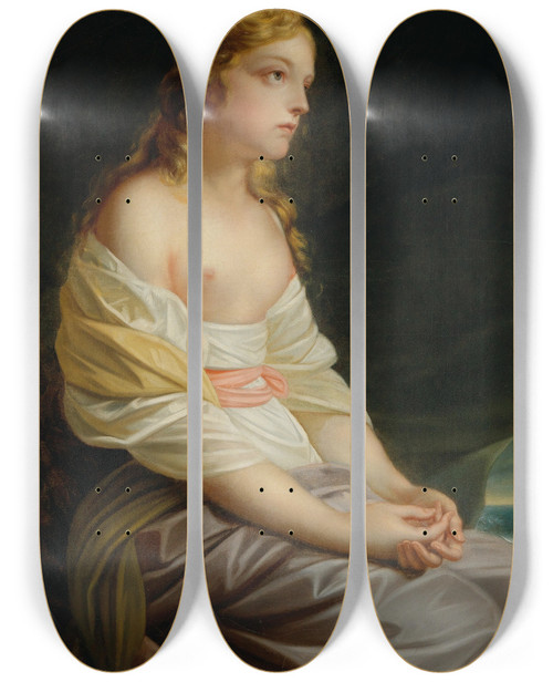 Triptych art skateboard deck of Heinrich Friedrich Fger Melida A Scene From Salomon Gessners Idyll The First Navigator by Heinrich Friedrich Fger (1751-1818)