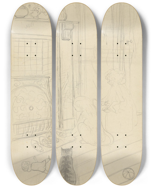 Triptych art skateboard deck of Lon Spilliaert La Veille De Saintnicolas Les Sabots Devant Ltre_2 by Leon Spilliaert (1881-1946)
