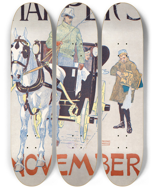 Triptych art skateboard deck of Edward Penfield Harpers November_4 by Edward Penfield (1866-1925)