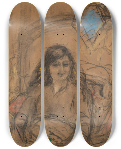 Triptych art skateboard deck of Douard Vuillard Tude Pour La Comtesse Anna De Noailles by douard Vuillard (1868-1940)