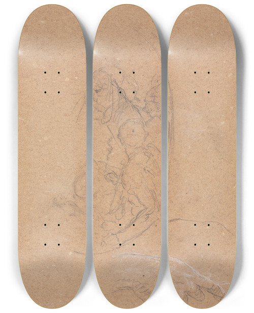 Triptych art skateboard deck of Francesco Lorenzi Figures In A Roundel With Study Of A Hand by Francesco Lorenzi (1723-1787)