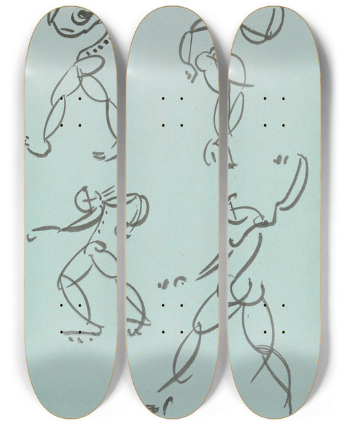 Triptych art skateboard deck of Henri Gaudierbrzeska Four Studies Of Dancing Figures_2 by Henri Gaudier-Brzeska (1891-1915)