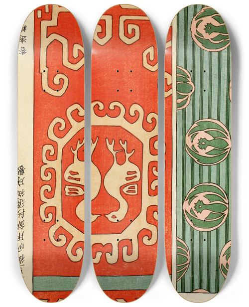 Triptych art skateboard deck of A F Stoddard Company Chinese Prints Pl111 by A F Stoddard Company (1871-1894)