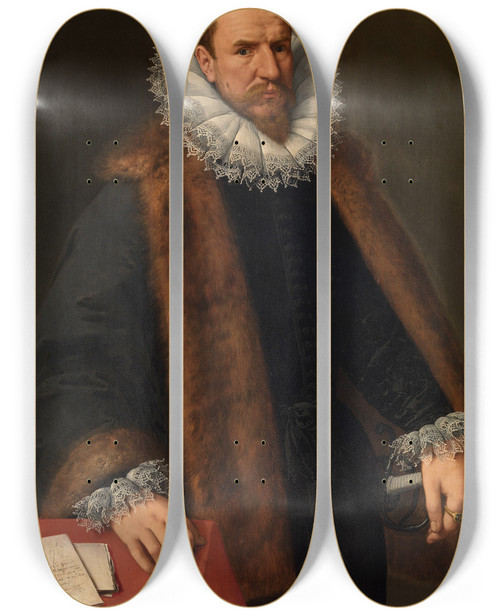 Triptych art skateboard deck of Frans Pourbus The Younger Nicolaas De Hellincx Councillor Of The King by Frans Pourbus The Younger (1569-1622)