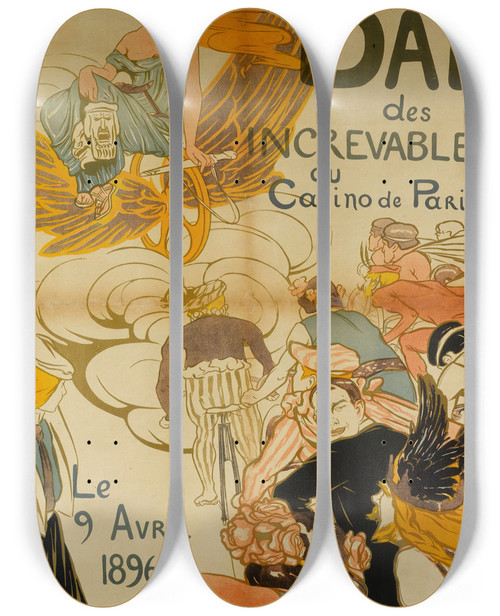 Triptych art skateboard deck of Clmentine Hlne Dufau Bal Des Increvables Au Casino De Paris by Clementine Helene Dufau (1869-1937)