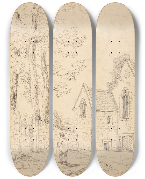 Triptych art skateboard deck of Thomas Hastings Crewkerne Abbey 24 May 1833 by Thomas Hastings (1778-1854)