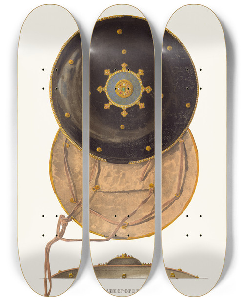 Triptych art skateboard deck of Fedor Grigoryevich Solntsev Shchit Edinorogovoi Kozhi Prislannyi Shakhabbasom Tsariu Mikhailu Feodorovichu by Fedor Grigoryevich Solntsev (1801-1892)