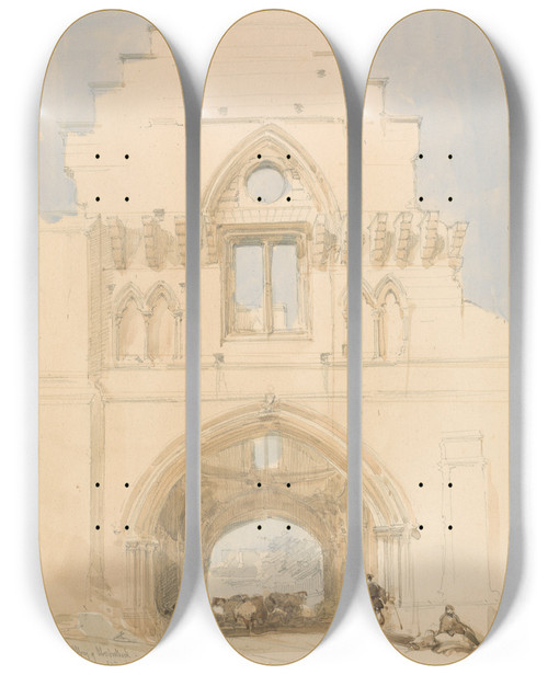 Triptych art skateboard deck of David Roberts Aberothock Abbey_1 by David Roberts (1796-1864)