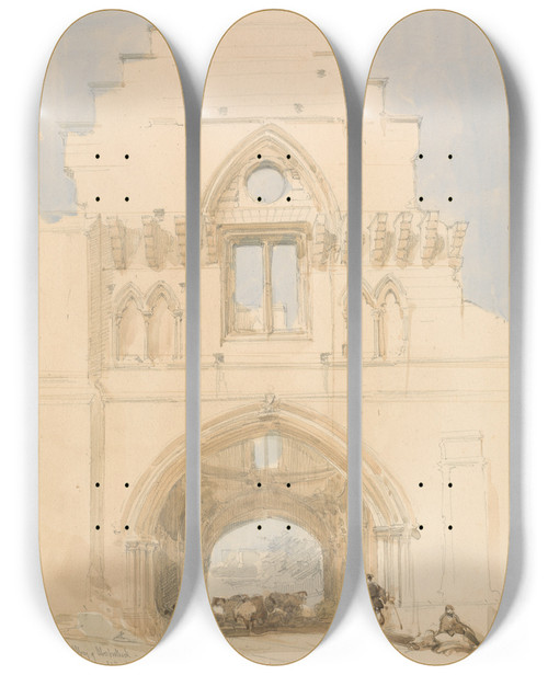 Triptych art skateboard deck of David Roberts Aberothock Abbey_2 by David Roberts (1796-1864)