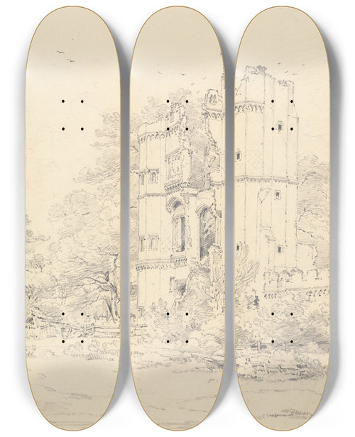 Triptych art skateboard deck of Henry Edridge Nether Hall Essex by Henry Edridge (1769-1821)