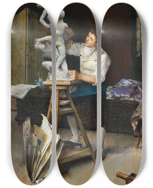 Triptych art skateboard deck of Luis Jimnez Aranda The Sculptor by Luis Jimenez Aranda (1845-1928)
