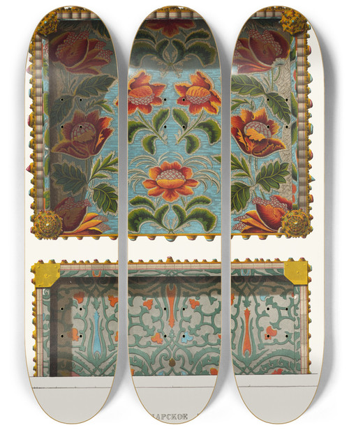 Triptych art skateboard deck of Fedor Grigoryevich Solntsev Mesto Tsarskoe Zolotoe Izobrazhenie 4 by Fedor Grigoryevich Solntsev (1801-1892)