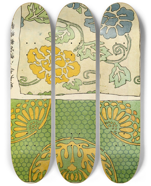 Triptych art skateboard deck of A F Stoddard Company Chinese Prints Pl109 by A F Stoddard Company (1871-1894)
