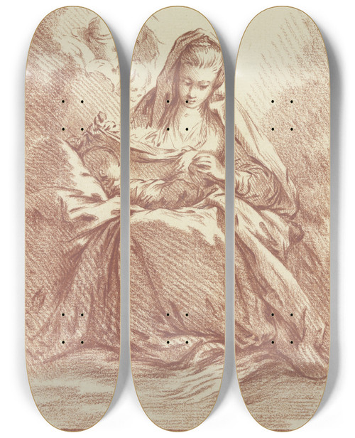 Triptych art skateboard deck of Johann Ludwig Ernst Morgenstern Madonna Mit Dem Kind Auf Dem Scho Und Drei Engelskpfchen by Johann Ludwig Ernst Morgenstern (1738-1819)