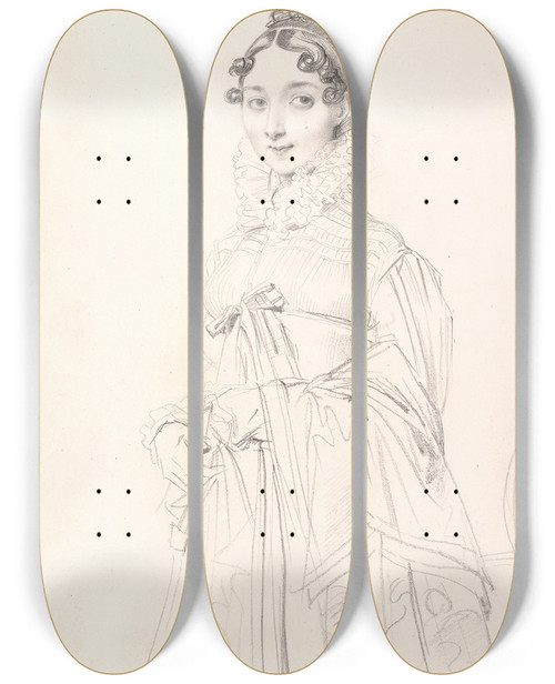 Triptych art skateboard deck of Jean Auguste Dominique Ingres Portrait Of A Lady by Jean Auguste Dominique Ingres (1780-1867)