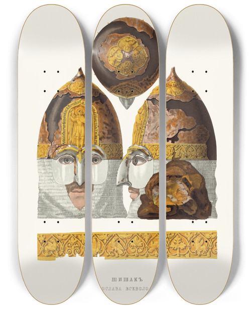 Triptych art skateboard deck of Fedor Grigoryevich Solntsev Shishak Vk Iaroslava Vsevolodovicha by Fedor Grigoryevich Solntsev (1801-1892)
